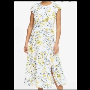 Banana Republic Floral Cap Sleeve Dress in White, Yellow; Size 8